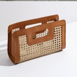 lusana maria tan top handle leather & rattan handbag summer clutch purse new